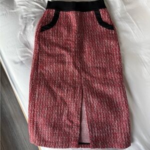 Maje size two red tweed skirt pocket black split